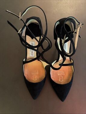 Jimmy Choo Black Suede Strappy Pointed-Toe Heels